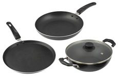 Cresta Aluminium 3 Piece Cookware Set with Lid (Gas Stove Compatible), Sparkle Black
