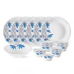 Larah by Borosil Twilight Silk Series Opalware Dinner Set, 19 Pieces, White
