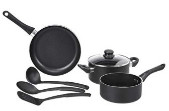 AmazonBasics 6 Piece Non-Stick Aluminium Cookware Set, Saucepan, Fry Pan (without Induction Base), Black