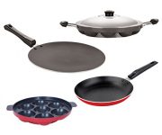 Nirlon Scratch Resistance 4 Piece Non-Stick Aluminium Kitchen Cooking Combo Essential Item Set Ofer, CT12_TP_AP(7)_AP(12)