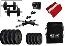 AURION 10combo8 PVC Adjustable Fitness Dumbells Set Home Gym with Hand Towel and Gym Bag, 10kg (Black)
