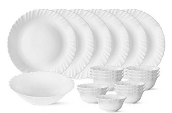 Larah by BOROSIL Opalware Dinner Set – 19 Pieces, White