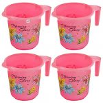 Fun Homes Floral Print 4 Pieces Unbreakable Strong Plastic Bathroom Mug,500 Ml (Pink)