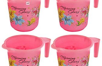 Fun Homes Floral Print 4 Pieces Unbreakable Strong Plastic Bathroom Mug,500 Ml (Pink)