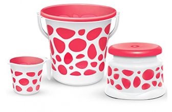 Milton Duplex Spa 3 Piece Set, Red | 20 Litres Bucket With Mug & Stool | Bathroom Accessory Set