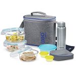 Treo By Milton All Fresh Premier Tiffin Set Of 8 (3 – Containers, 400 Ml Each; 1 – Steel Bottle, 750 Ml; 2 – Pickle/Chutney Dabba, 30 Ml Each; 1 – Salad/Papad Dabba, 200 Ml; 1 – Dining Mat, Glass)