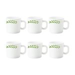 Larah By Borosil Botanica Opalware Cup Set, 6-Pieces, White