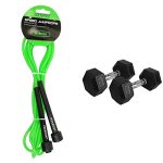 Cockatoo, Skipping Rope; Jump Rope (Green)&Cockatoo Rubber Coated Professional Hex Dumbbells (Pack Of Two) ; Hex Dumbbells (10 Kg(Each))