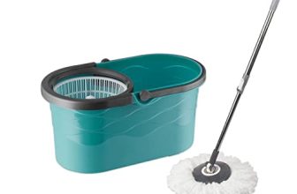 Bellavie Wave Mop Bucket, Microfiber Mop With 1 Refill, Self-Wringing 360° Spinner, Turquoise Blue