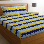 Bsb Home 100% Microfiber Bedsheet For Double Bed With 2 Pillow Covers Breathable | Wrinklefree And Softtouch Zigzag Print Sheet- Yellow & Blue