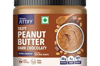 Saffola Fittify Tasty Peanut Butter | Dark Chocolaty | Extra Crunchy | High Protein | High Fiber | Vegan| No Trans Fat | 340G