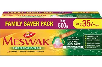 Dabur Meswak Complete Oral Care Toothpaste – 500G (2 X 200G + 1 X100G) | Complete Oral & Gum Care Toothpaste | Contains Pure & Rare Miswak Extract | No Added Fluoride, Paraben, Triclosan & Formalin