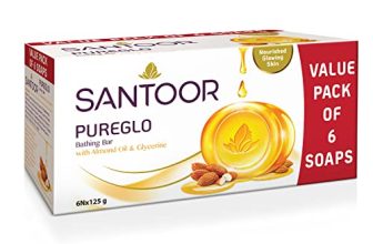 Santoor Pureglo Glycerine Bath Soap With Almond Oil For Moisturized, Nourished And Shining Skin, Combo Offer 125G Pack Of 6