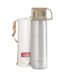 Milton Glassy 1000 Thermosteel 24 Hours Hot And Cold Water Bottle With Drinking Cup Lid, 1 Litre, Grey | Leak Proof | Office Bottle | Gym Bottle | Home | Kitchen | Hiking | Trekking | Travel Bottle