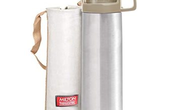 Milton Glassy 1000 Thermosteel 24 Hours Hot And Cold Water Bottle With Drinking Cup Lid, 1 Litre, Grey | Leak Proof | Office Bottle | Gym Bottle | Home | Kitchen | Hiking | Trekking | Travel Bottle