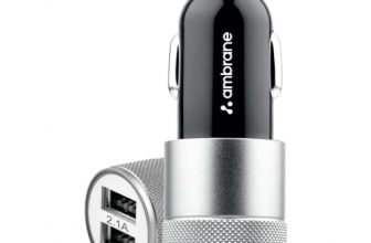 Ambrane 12W Fast Car Charger, Dual USB Output, Multi-Layer Protection, Fast Charging, Compatible with All Cars, Without Cable for All Mobiles & Other USB Enabled Devices (ACC74, Black & Silver)