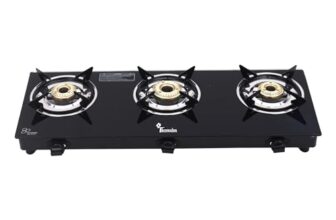 Thermador Glass Gas Stove 3 Burners Premium Brass Plated Burner | Automatic Ignition Tornado Burner 6 Mm Toughened Glass Top |Nylon Ergonomics Knob |Lpg Compatible|Isi Certified|1 Yr Warranty | Black