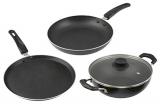 Cresta Aluminium 3 Piece Cookware Set with Lid (Gas Stove Compatible), Sparkle Black