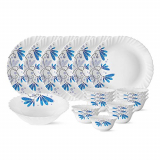 Larah by Borosil Twilight Silk Series Opalware Dinner Set, 19 Pieces, White