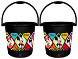 Heart Home Disney Minnie Mickey Print Unbreakable Virgin Plastic Strong Bathroom Bucket ,18 Ltr-Pack Of 2 (Black)