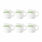 Larah By Borosil Botanica Opalware Cup Set, 6-Pieces, White