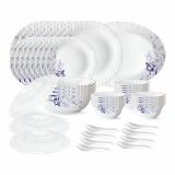 Larah By Borosil Blue Eve Silk Series Opalware Dinner Set, 47 Pieces, White