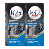 Veet Hair Removal Cream For Men, Sensitive Skin, 50G Each (Pack Of 2)