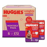 Huggies Complete Comfort Wonder Pants, Small (S) Size Baby Diaper Pants, Combo Pack Of 2, 86 Count Per Pack, (172 Count) With 5 In 1 Comfort