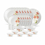 La Opala, Novo Collection, Opal Glass Dinner Set 23 Pcs, Coral Charm, White