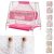Kiddery Ares | Combo | Baby Cradle + 4X Wash Cloths + 2X 100% Cotton Muslin Wraps | Mosquito Protection Net| All Wheel Lock | Pineapple & Heart Print | Palna | Uyyala | Pink