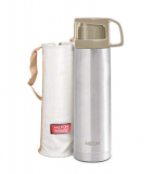 Milton Glassy 1000 Thermosteel 24 Hours Hot And Cold Water Bottle With Drinking Cup Lid, 1 Litre, Grey | Leak Proof | Office Bottle | Gym Bottle | Home | Kitchen | Hiking | Trekking | Travel Bottle