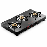 Butterfly Rapid 3B Auto Ignition Lpg Glass Top Stove (3 Burners, Black)