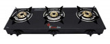 Thermador Toughened ISI Certified 3 Brass Burner Glass Gas Stove (LPG Use Only, Auto Ignition, Black)